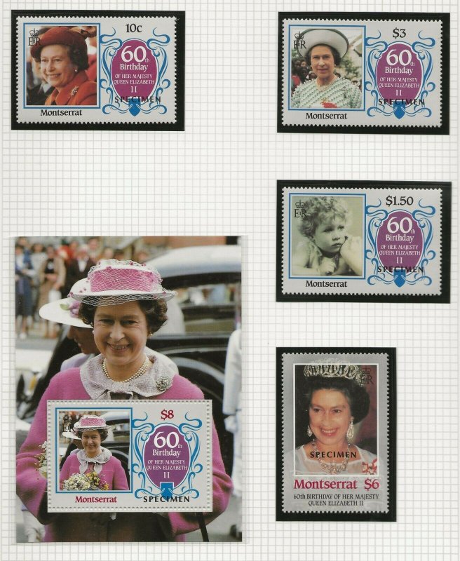 MONTSERRAT 1986 60TH BIRTHDAY QUEEN ELIZABETH II,SET+ S/SHEET SPECIMEN OVERPRINT