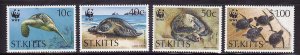 St. Kitts-Sc#381-4- id7-unsed NH set-Reptiles-Green Turtles-WWF-1994-