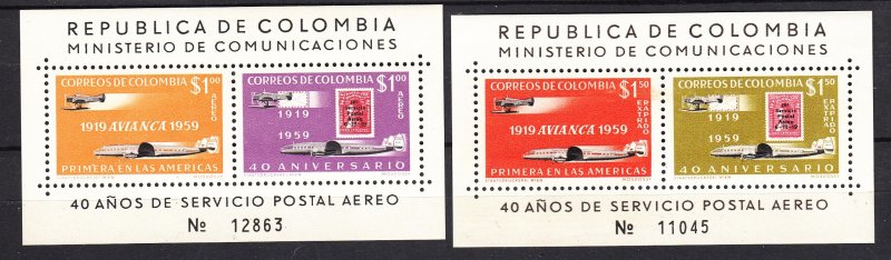 J28590, 2 1959-60 colombia s/s mnh  #c349-50 airplanes