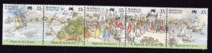 Australia-Sc #1027-strip of 5-Ships-First Fleet-1987-unused-NH-