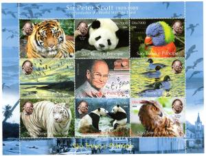 St.Thomas and Prince 2004 Sir Peter Scott WWF founder-PARROT/PANDA Shlt.(9) MNH