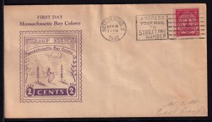 1930 Massachusetts Bay Colony 2c Sc 682-7 A. C. Roessler cachet Boston MA cancel