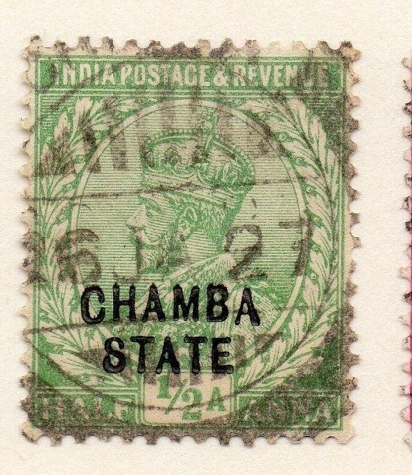 Indian States Chamba 1913 GV  Early Issue Fine Used 1/2a. Optd 157027