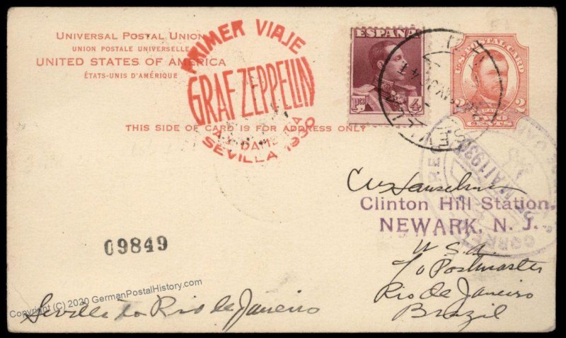 Spain Germany 1930 Graf Zeppelin Rio Brazil NJ Mixed Frank Si58Ad Cover 97068