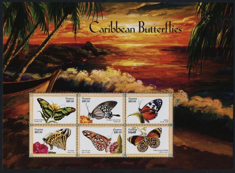 Guyana 3381 MNH Caribbean Butterflies, Flowers