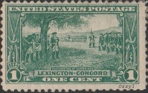 US #617 1925 1c Green Lexington Concord UNUSED-VG-DOG-LHM.