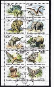 BURUNDI SHEET USED BIRDS WILDLIFE OWLS DINOSAURS ELEPHANTS