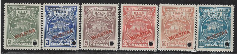 COSTA RICA TIMBRE REVENUE COAT of ARMS, OVERPRINTED MUESTRA w/HOLE MNH 1946
