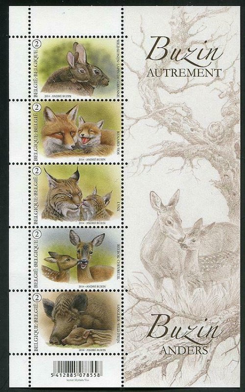 HERRICKSTAMP BELGIUM Sc.# 2686 Animals Sheetlet (Rabbit, Fox, Deer)