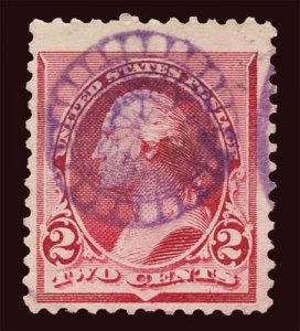 US Scott 220 1890 fancy cancel geometric wheel of fortune purple, stained edges