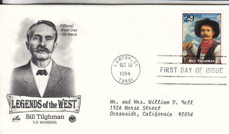 1994, Legends of the West-Bill Tilghman, Artcraft/PCS, FDC (E9006)