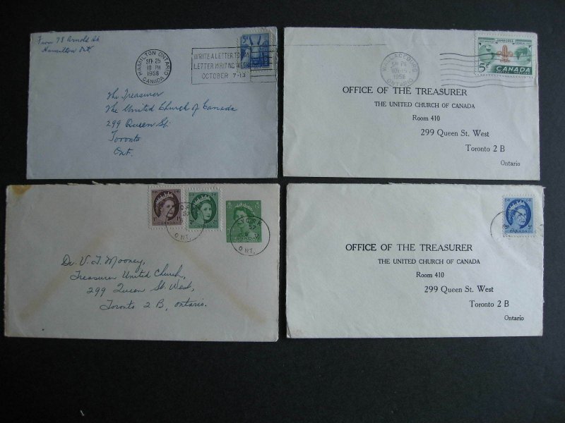 Canada Crippled Children seals on 4 1955-8 era covers, all opened on 3 sides 