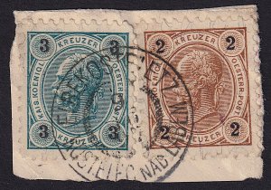 Austria - 1890 - Scott #52,53 - used on piece - ELBEKOSTELETZ pmk Czech Republic