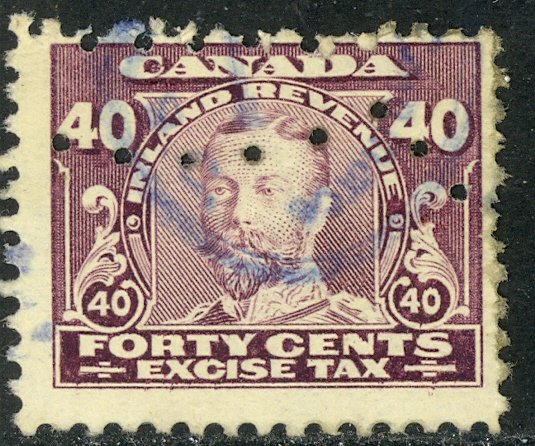 CANADA 1915-23 KGV 40c Purple EXCISE TAX REVENUE VDM. FX9 VFU