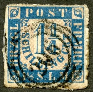 Schleswig-Holstein Scott 18 UHR - 1864 1¼s Blue & Rose - SCV $20.00