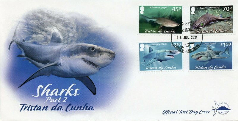 Tristan da Cunha Stamps 2021 FDC Marine Animals Stamps Sharks Shark Pt II 4v Set 