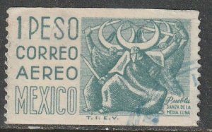 MEXICO C349 $1P 1950 Def 4th Issue Fluorescent COIL SGL USED, VF (1579)