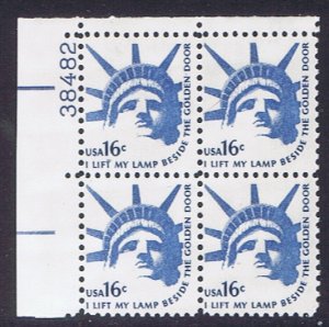 1975-81 Statue of Liberty Plate Block Of 4 16c Postage Stamps, Sc# 1599, MNH,OG