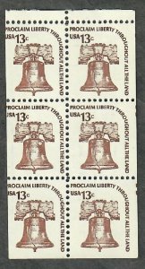 1595a Liberty Bell MNH Booklet Pane of 6