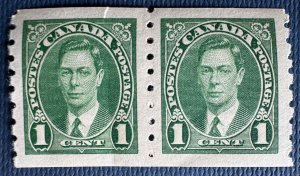CANADA 1937-38 KGVI 1c Pair Coil Stamps SC#238/SG#368 fault on left stamp C5388