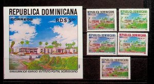 DOMINICAN REP. Sc 1147-52 NH SET+SOUVENIR SHEET OF 1993 - POST OFFICE