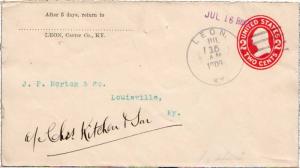 United States Kentucky Leon 1909 4a-bar  1892-1958  Postal Stationery Envelope.