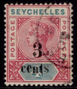 SEYCHELLES QV SG15 VAR, 3c on 4c DROPPED N IN CENTS, FINE USED.