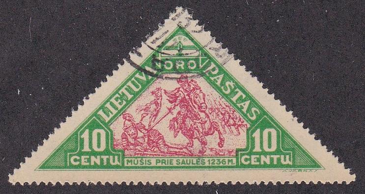 Lithuania # C56, War Scene, Triangle Stamp, used.