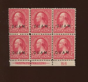 Guam 2 Overprint Mint Plate Block of 6 Stamps (Bz 728)