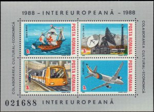 Romania #3510-3511, Complete Set(2), 1988, Space, Automotive, Trains, Ships, ...