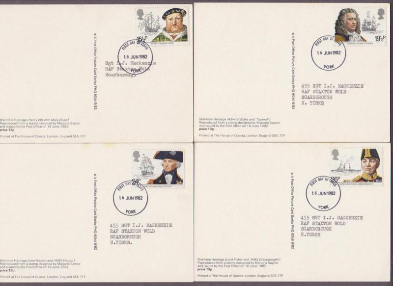 UK # 991 - 995 , Maritime Heritage on 5 Maxi Cards - I Combine S/H