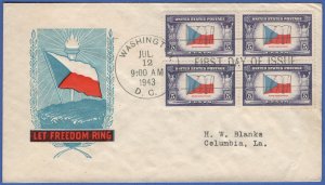 1943  Sc 910b  5c CZECHOSLOVAKIA Overrun Nation, FDC, Printing ERROR, cv $600+