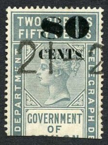 Ceylon Telegraph SGT97a 80c on 2r50c Grey Variety S in Cents INVERTED