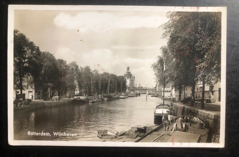 1942 Rotterdam Netherlands RPPC Postcard Censored Cover To Hungary River View