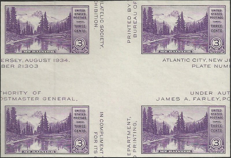 # 770a Mint No Gum Cross Gutter Block As Issued Deep Violet Mt. Rainier Mirro...