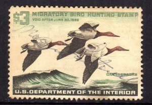 US RW32 1965 Duck Hunting Stamp - Used (signed) Toned, Hinge Remnant