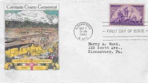 898 FDC, Hand Colored Cache, Coronado Cuarto Centennial, Free Insured Shipping;