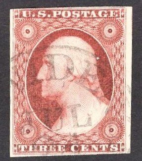 US Stamp #11a 3c Washington Dull Red Washington TYPE II  USED SCV $15