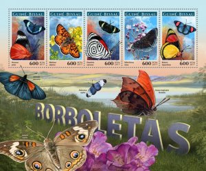 GUINEA BISSAU - 2017 - Butterflies - Perf 5v Sheet - Mint Never Hinged