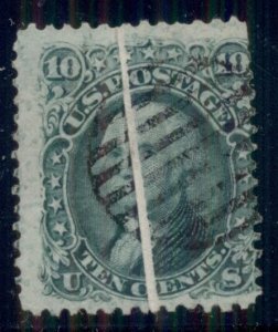 US #68 10¢ green, Pre-Printing paperfold through center of stamp