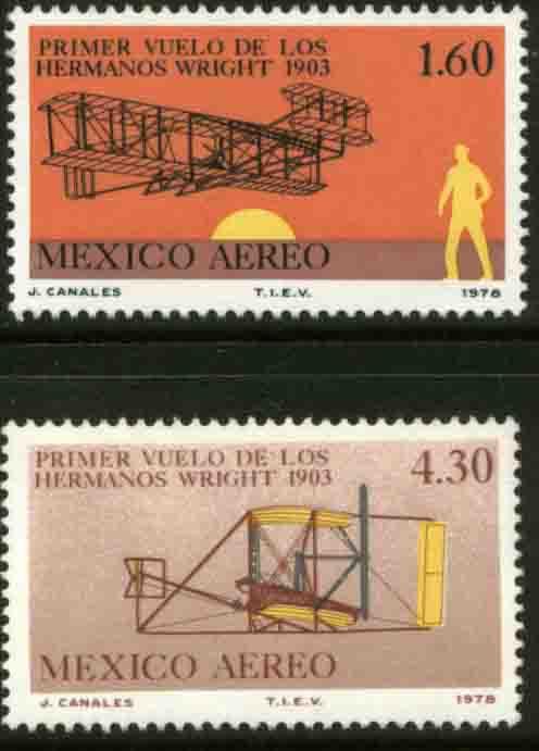 MEXICO C590-91 75th Anniv first powered flight by Wright MNH