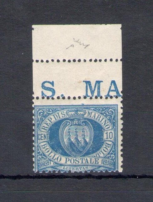 1877 SAN MARINO, No. 3A 10 cent. blue, MNH** - Signature on the verse Giulio Bol