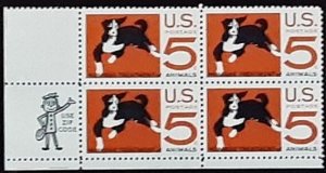 US Scott # 1307; MNH,og 5c Animals issue ,1966; blk of 4;VF Centering