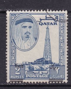 Qatar Scott 108H, 1966 2 Riyal Surcharge,  VF Used Scott $110