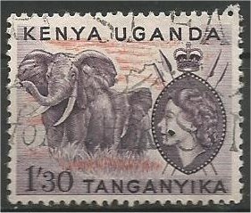 Kenya, Uganda, Tanganyika, 1958, used 1.30sh, Elephants Scott 113