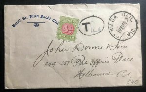 1933 St Kilda Australia Yacht Club Postage Due cover To Melbourne