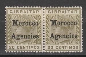 MOROCCO AGENCIES 1899 QV 20C PAIR VARIETY BROAD TOP TO M