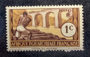 French Equatorial Africa 1937 Scott 33  MH - 1c, Logging on Loeme River