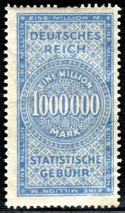 GERMANY Revenue Stamp 1,000,000 Mark *Statistische gebühr* Mint MM GR2WHITE14