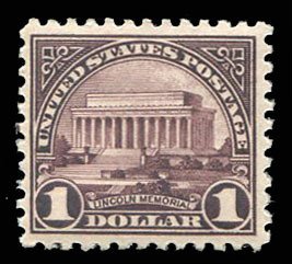 United States, 1910-30 #571 Cat$80, 1923 $1 violet, never hinged